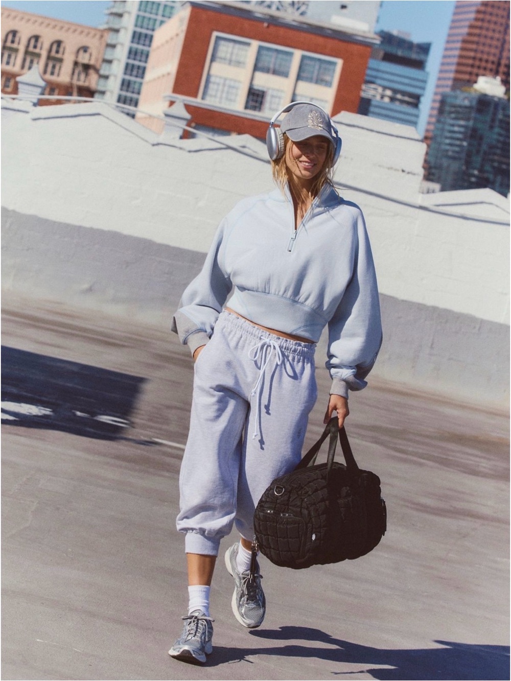 FP Movement by Free People Light Blue Cropped Half-Zip Sweatshirt